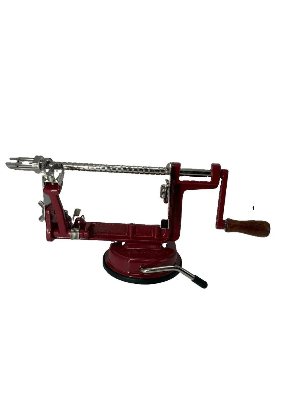 Back To Basics “Peel Away” Apple Peeler Corer Slicer Red Hand Crank With Box